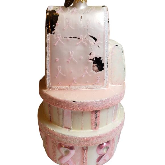CHRISTOPHER RADKO 6" CHRISTMAS ORNAMENT BREAST CANCER SURVIVOR PINK CAKE READ - Picture 4 of 7